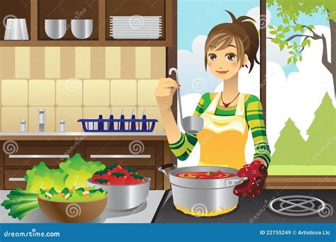 Housewife Cooking Stock Vector Illustration Of Boiling