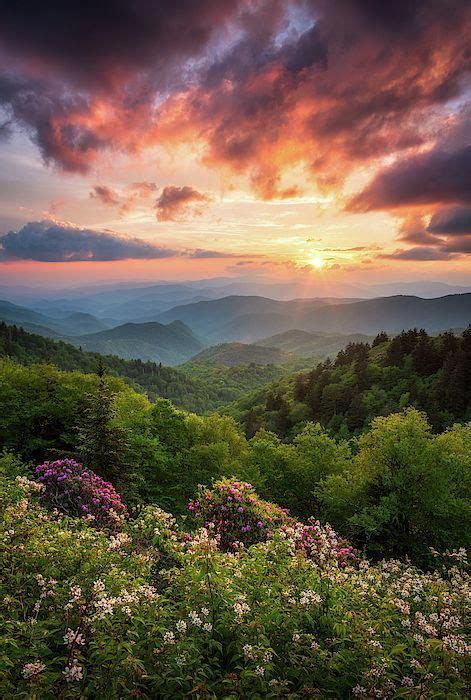 North Carolina Great Smoky Mountains Sunset Landscape Cherokee Nc By