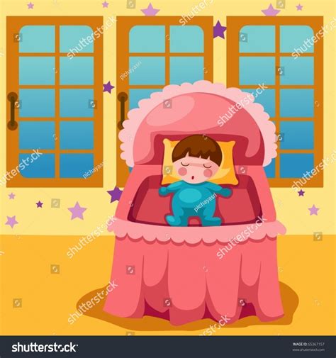 Illustration Cute Cute Boy Sleeping Bed Stock Vector Royalty Free