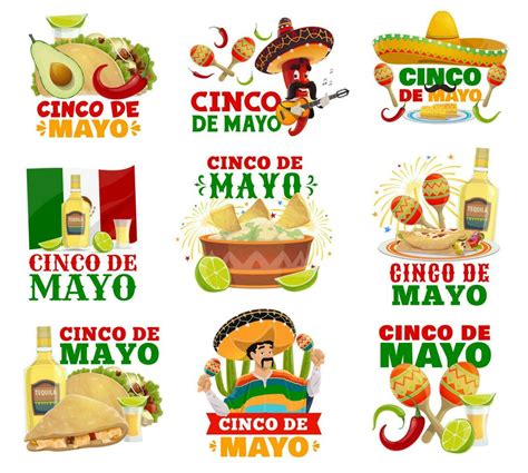 Cinco De Mayo Food Sombrero And Maracas Icons 23510451 Vector Art At