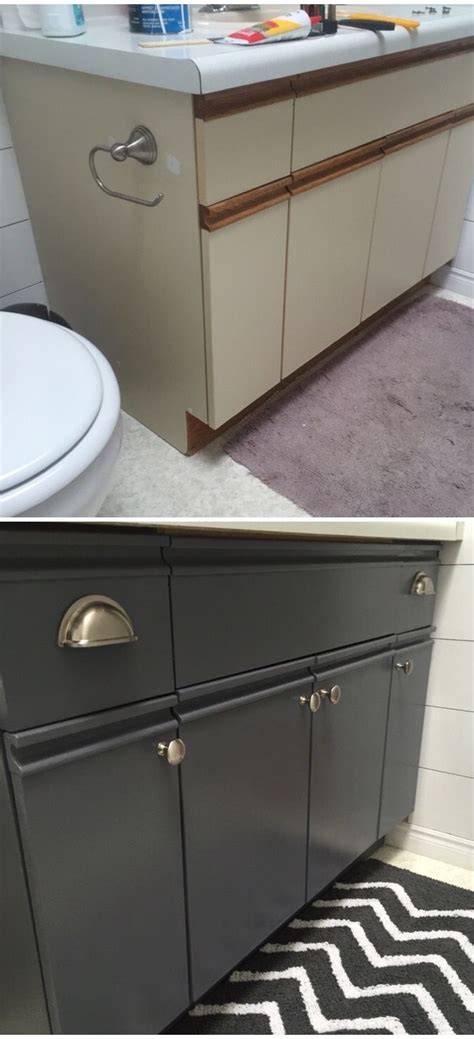 Painting a bath vanity is an easy way to update your bathroom without doing a full renovation. Bathroom Update + How to Paint Laminate Cabinets ...