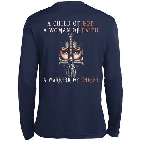 A Child Of God A Woman Of Faith A Warrior Of Christ Shirt Back Desig