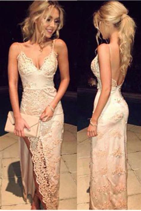 Backless Prom Dress Lace Prom Dress Cute White Lace Long Evening Dress With Straps Prom
