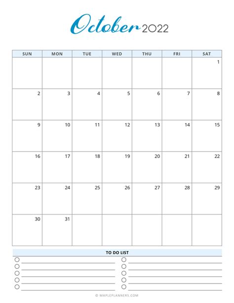 2022 October Calendar Blank Vertical Template Free Calendar Images