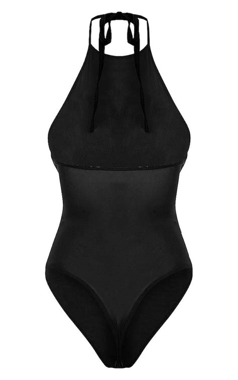 sabella black sequin applique mesh thong bodysuit prettylittlething
