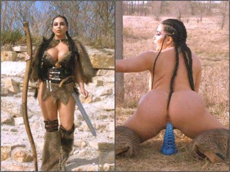 Warrior Amazon Girl Rides On A Huge Tentacle Dildo Outdoor Booty Girl