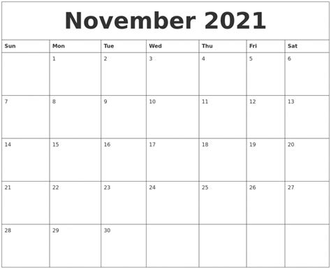 Calendar November 2021 Printable Free Letter Templates