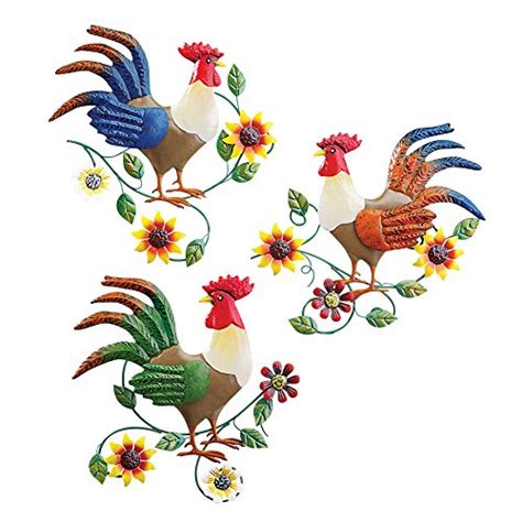Buy Colorful Country Rooster Trio Metal Wall Art Set Online At