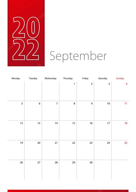 Premium Vector September 2022 Calendar Design Week Starts On Monday