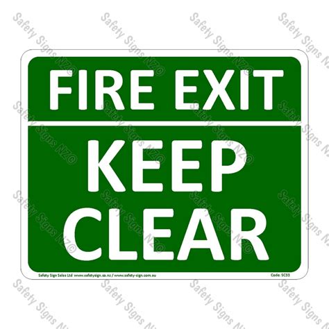 Cyosc33 Fire Exit Keep Clear Sign Safety Signs Nz