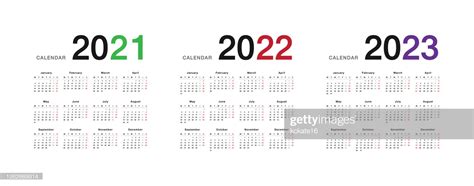 Year 2021 And Year 2022 And Year 2023 Calendar Vector Design Template