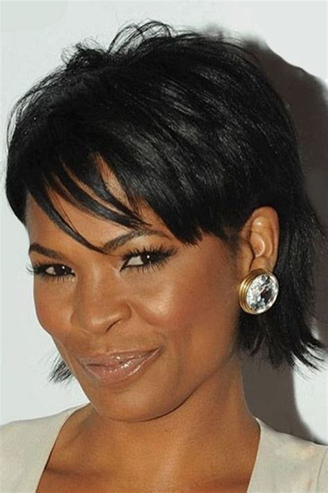 Nia Long Layered Short Straight Capless Human Hair Wigs 10 Inches Front Hair Styles Thick