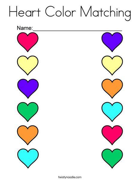 Heart Color Matching Coloring Page Twisty Noodle Preschool