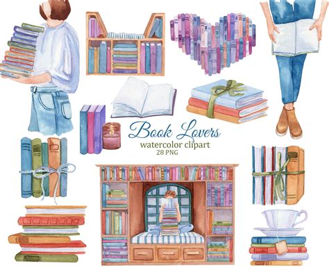 Book Lovers Watercolor Clipart Book Reeder Png Library Etsy