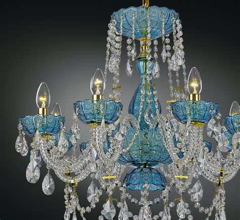 8 Arm Blue Bohemian Crystal Chandelier With Pk500 Hand Cut Bohemian Glass