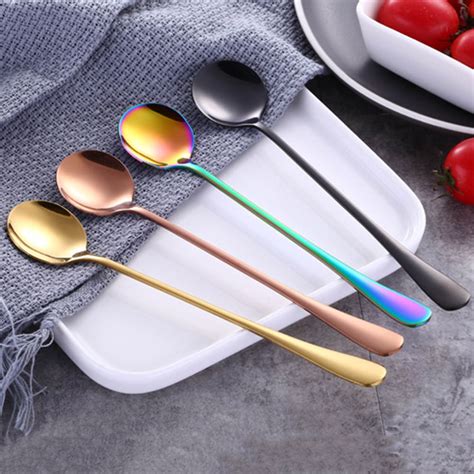 18.3*3.5cm 1pc Stainless Steel Honey Spoons With Long Handle Ice Spoon Coffee Tea Stirring Spoon ...