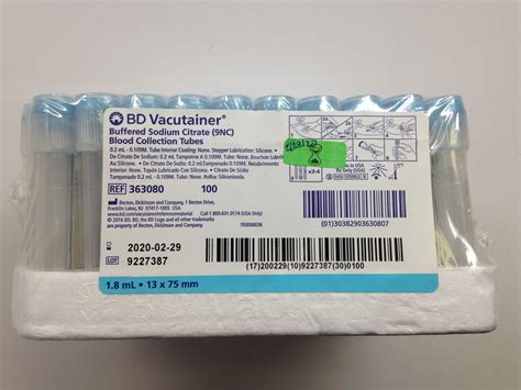 Bd Vacutainer Buffered Sodium Citrate Nc Blood Collection Tubes Ml X Mm