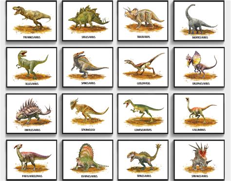 16 Dinosaurier mit Namen Aquarell Kunstdrucke Dinosaurier - Etsy.de