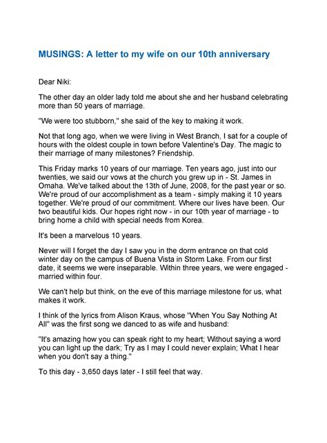 10 Year Anniversary Letter To Husband For Your Needs Letter Template