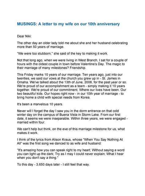 A gigantic collection of wedding anniversary wishes so that you can come up with just the right words for your loved one. 50 Romantic Anniversary Letters (for him or her) ᐅ TemplateLab