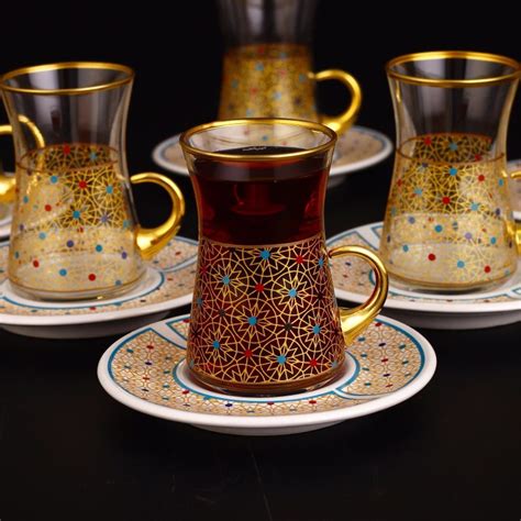 Colorfull Thin Waist Turkish Tea Set With Porcelain Saucers Fairturk Com