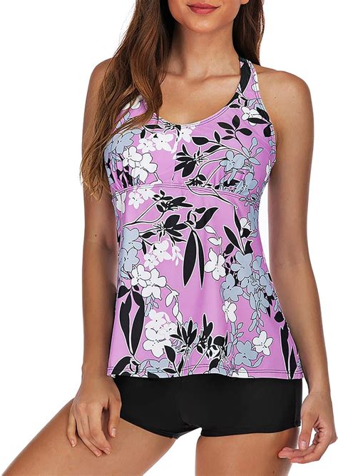 Amazon Com Tankini Swimsuits For Women Loose Fit Floral Printed Sporty