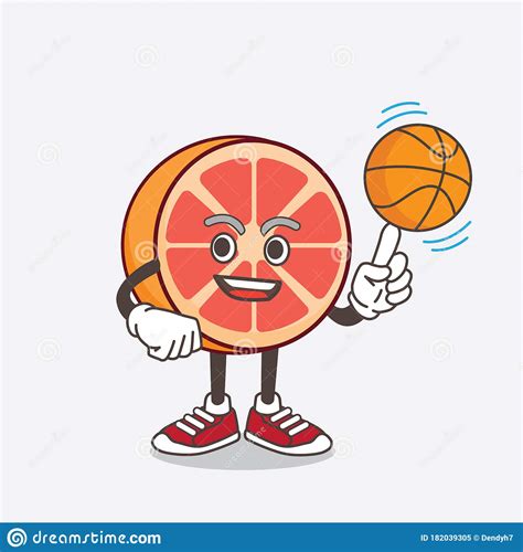 Grapefruit Cartoon Mascot Character With A Basketball Stock Vector