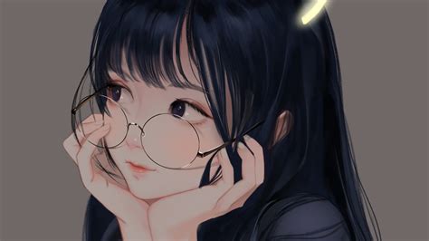 Fond Décran Anime Filles Anime Des Lunettes Cheveux Noirs
