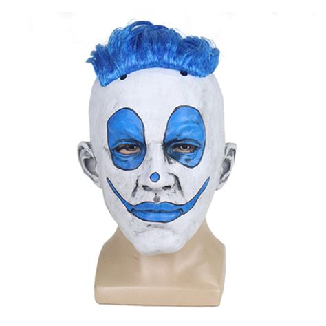 Funny Clown Halloween Mask Halloween Punk Clown Red Eyes Clown Latex Mask Blue Wig Circus Dance