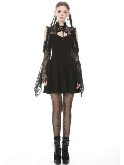 Dark In Love Black Gothic Off The Shoulder Lace Long Sleeve Short Party