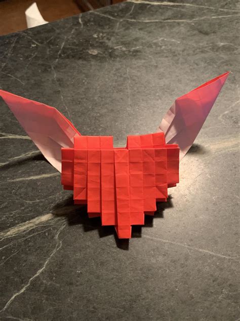 My First Post Here Origami Pixel Heart With Wings Designed By Me 25x25