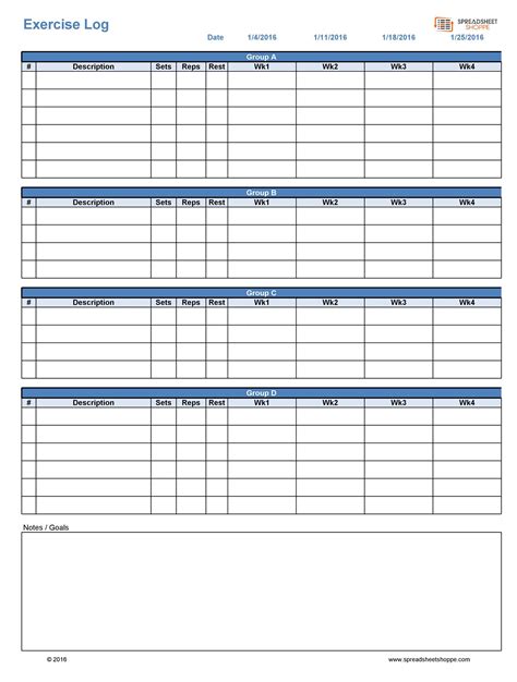An Exercise Log Is Shown In This Image
