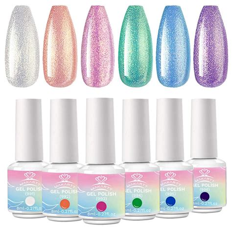 makartt gel nail soak off polish set mermaid atlantics pink pearl holographic gel nail polish