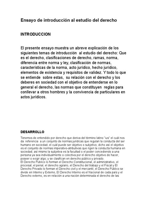 Ensayo De Introducción Al Estudio Del Derecho Ley Pública Estado