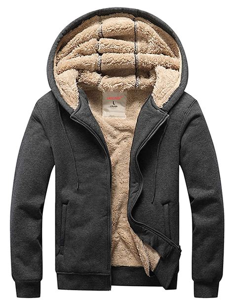 buy flygo men s winter thicken fleece sherpa lined hoodie full zip hooded sweatshirt coats dark