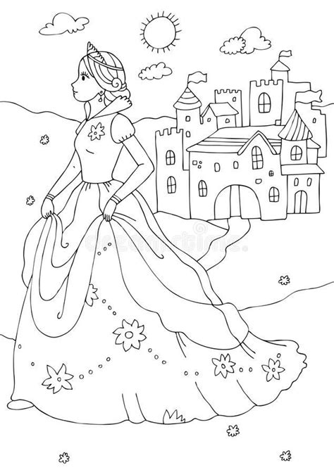 Princess And Castle Coloring Page Stock Illustration Illustration Of