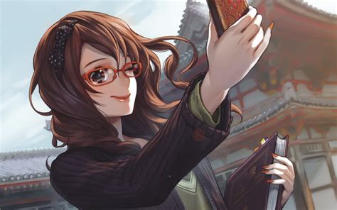 Glasses Long Hair Smiling Meganekko Anime Girls Telephones Midori Foo Wallpapers Hd