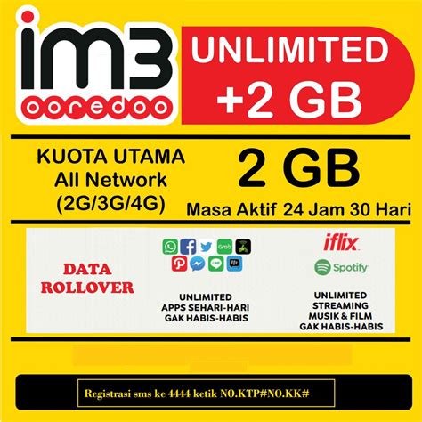 Paket terbaru ini bisa jadi pilihan kamu karena memberikan kuota berlimpah dengan harga murah. Kartu perdana paket data Indosat IM3 FREEDOM UNLIMITED 2 ...