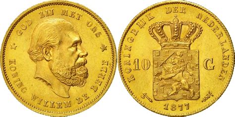 Coin Netherlands William Iii 10 Gulden 1877 Gold Km106