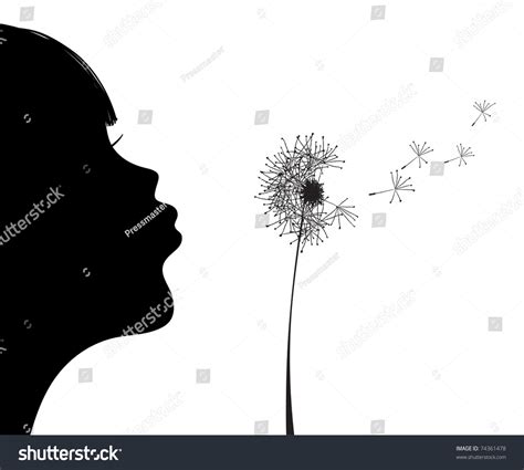 Vector Illustration Of Silhouette Of Girl Blowing To Dandelion 74361478 Shutterstock