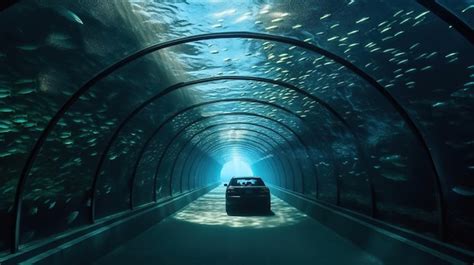Premium Ai Image A Car In Underwater Tunnel With Sea Life Outside