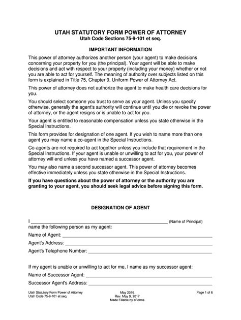 Utah Statutory Durable Power Of Attorney Form Fill Out And Sign