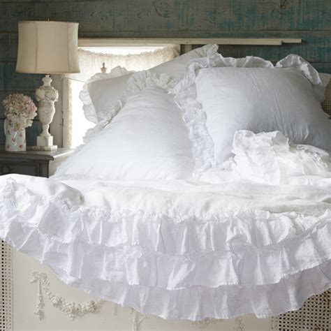 Rachel Ashwell White Linen Petticoat Bedding With Lace Trim Rachel