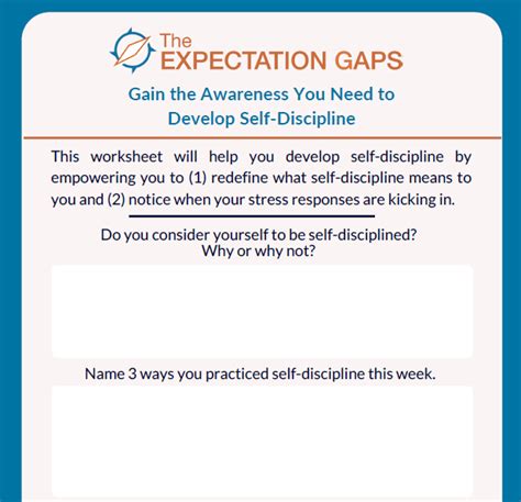 Develop Self Discipline Worksheet The Expectation Gaps