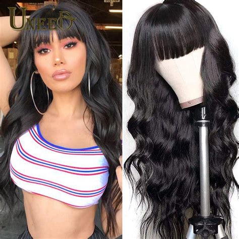 Body Wave Wig With Bangs Full Machine Made Wig Body Wave Wigs Peruvian Body Wave Remy Human Hair