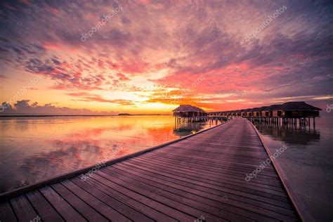 Summer Travel Holiday Sunset On Maldives Island Luxury