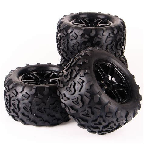 4 Pcs 17mm Hex Wheel Rim And 18 Scale Rc Truck Tires Tyre Black Ebay