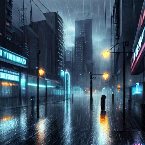 Dystopian City Night Rain Openart