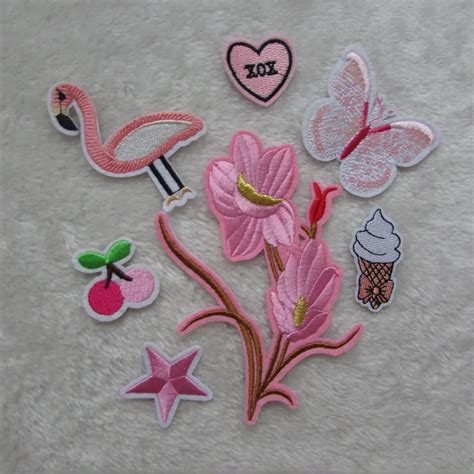 Fashion Style Pink Patches For Clothing Iron On Embroidered Appliques