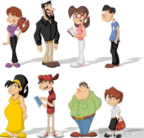 Vinilo Pixerstick Grupo De Personas De Dibujos Animados Lindos Felices